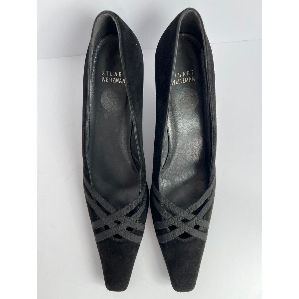Stuart Weitzman Black Suede Stretch Limo Pointed Kitten Heels 10N